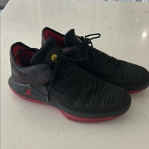 Jordan Black and Red Athletic Sneakers with Knit Upper